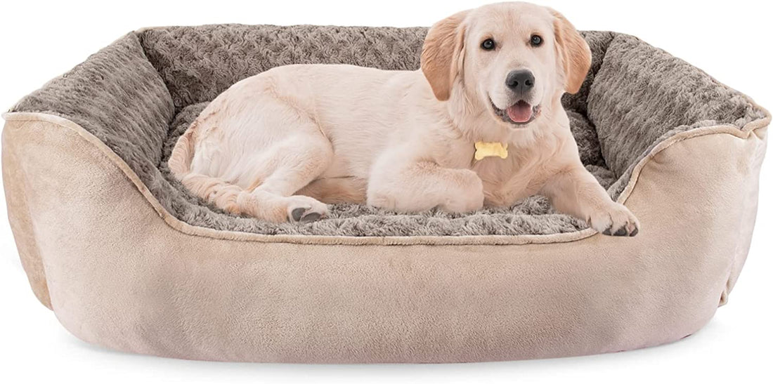 Rectangle Dog Bed for Large Medium Small Dogs - Washable Orthopedic Sofa Bed, Soft Breathable Puppy & Pet Cuddler, Durable Calming Dog Bed with Anti-Slip Bottom, Multiple Sizes, Beige