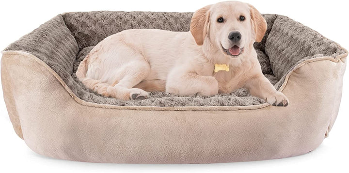 Rectangle Dog Bed for Large Medium Small Dogs - Washable Orthopedic Sofa Bed, Soft Breathable Puppy & Pet Cuddler, Durable Calming Dog Bed with Anti-Slip Bottom, Multiple Sizes, Beige