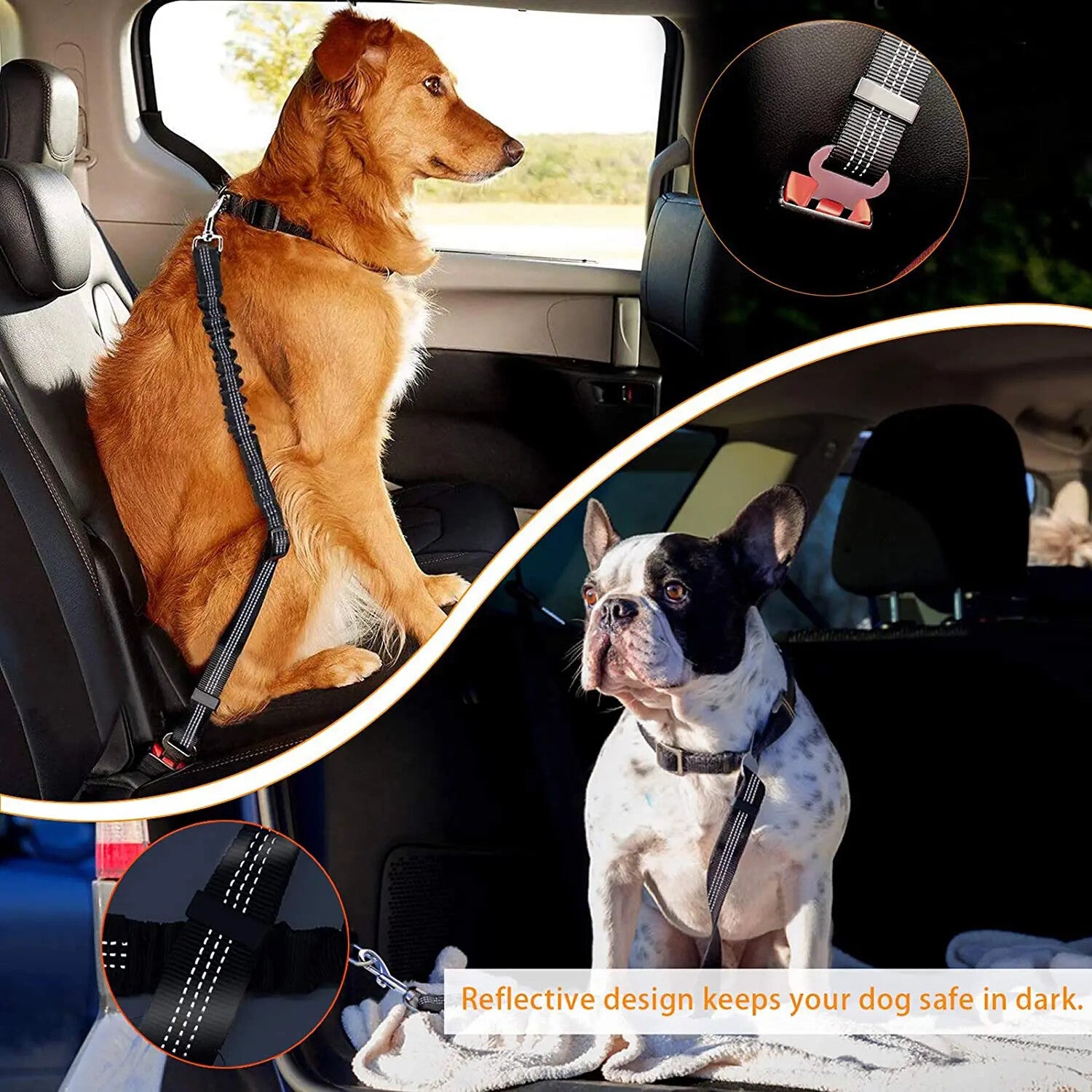 2 Pack Dog Seat Belt Leash Pet Seatbelt Car ELASTIC Safety Adjustable Harness