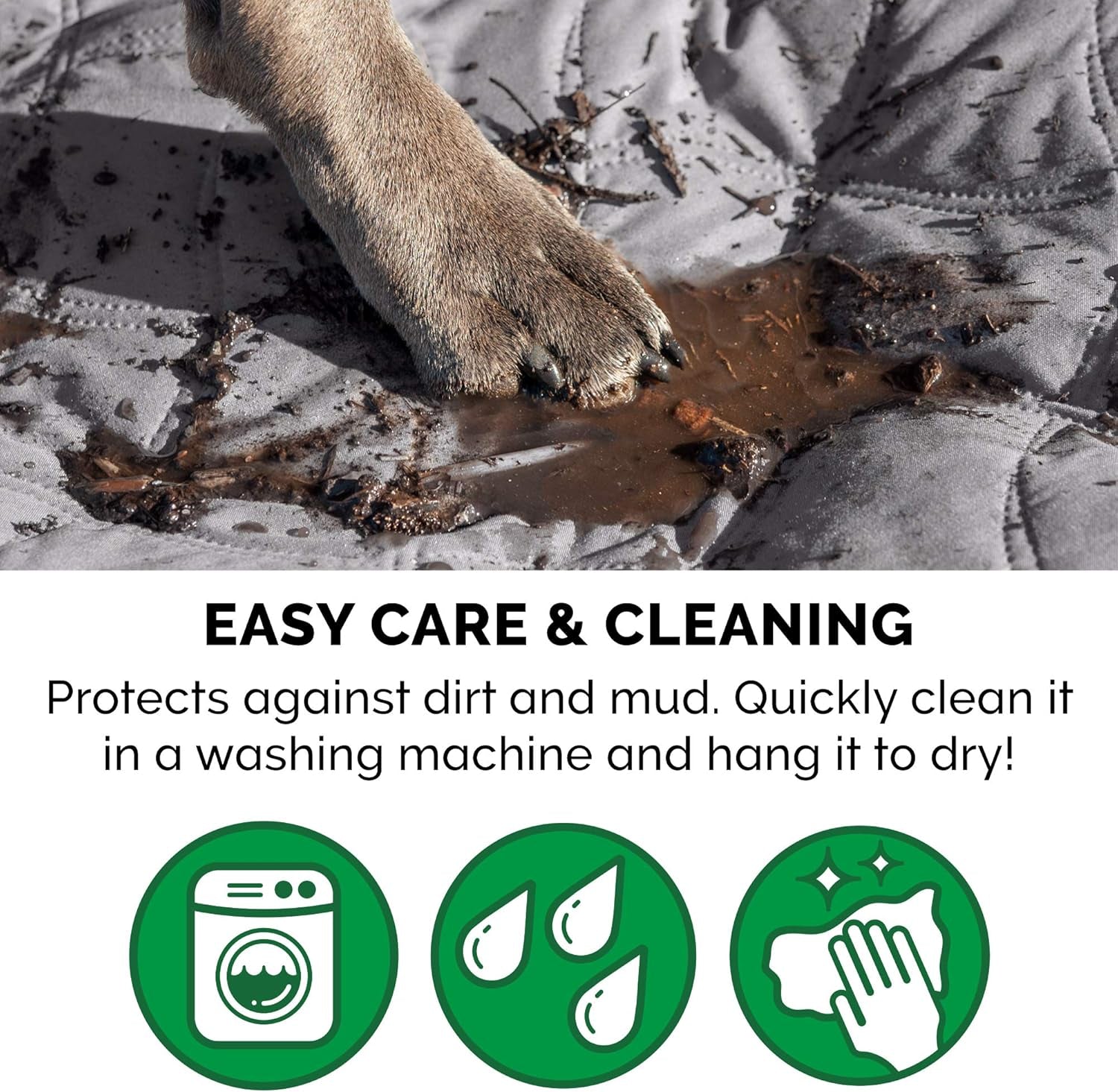 Waterproof & Non-Slip Queen Size Mattress Cover Protector for Dogs & Cats, Washable, for Beds, Couches, & Car Seats - Quilted Twill Blanket Mattress Cover - Gray, Large/Queen Size