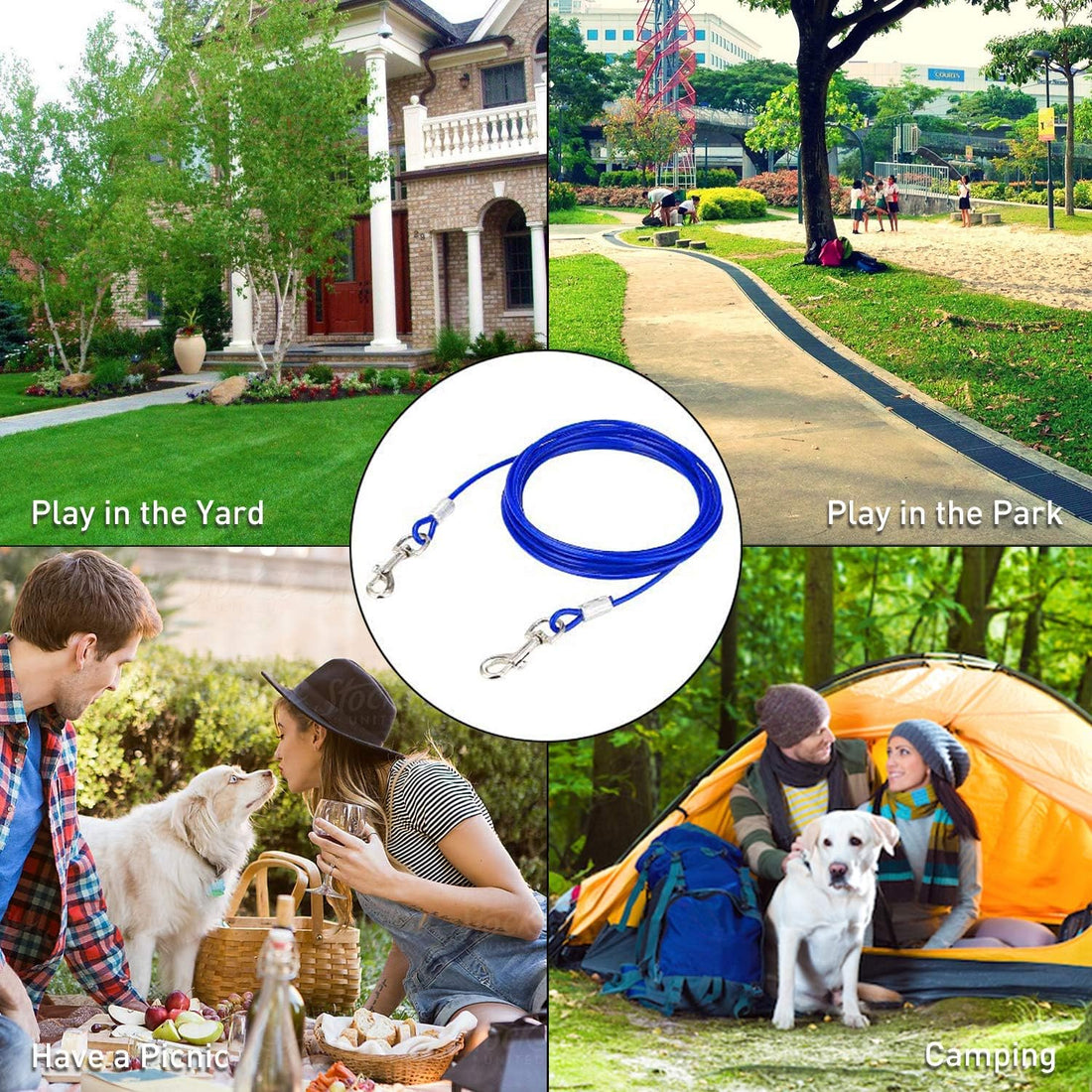 Dog Tie Out Cable and anti Rust Spiral Stake , 30Ft outside Leash&Chain for Camping and Yard, 16'' Heavy Duty for Medium-Large Dogs up to 125 Lbs (30FT, Blue)