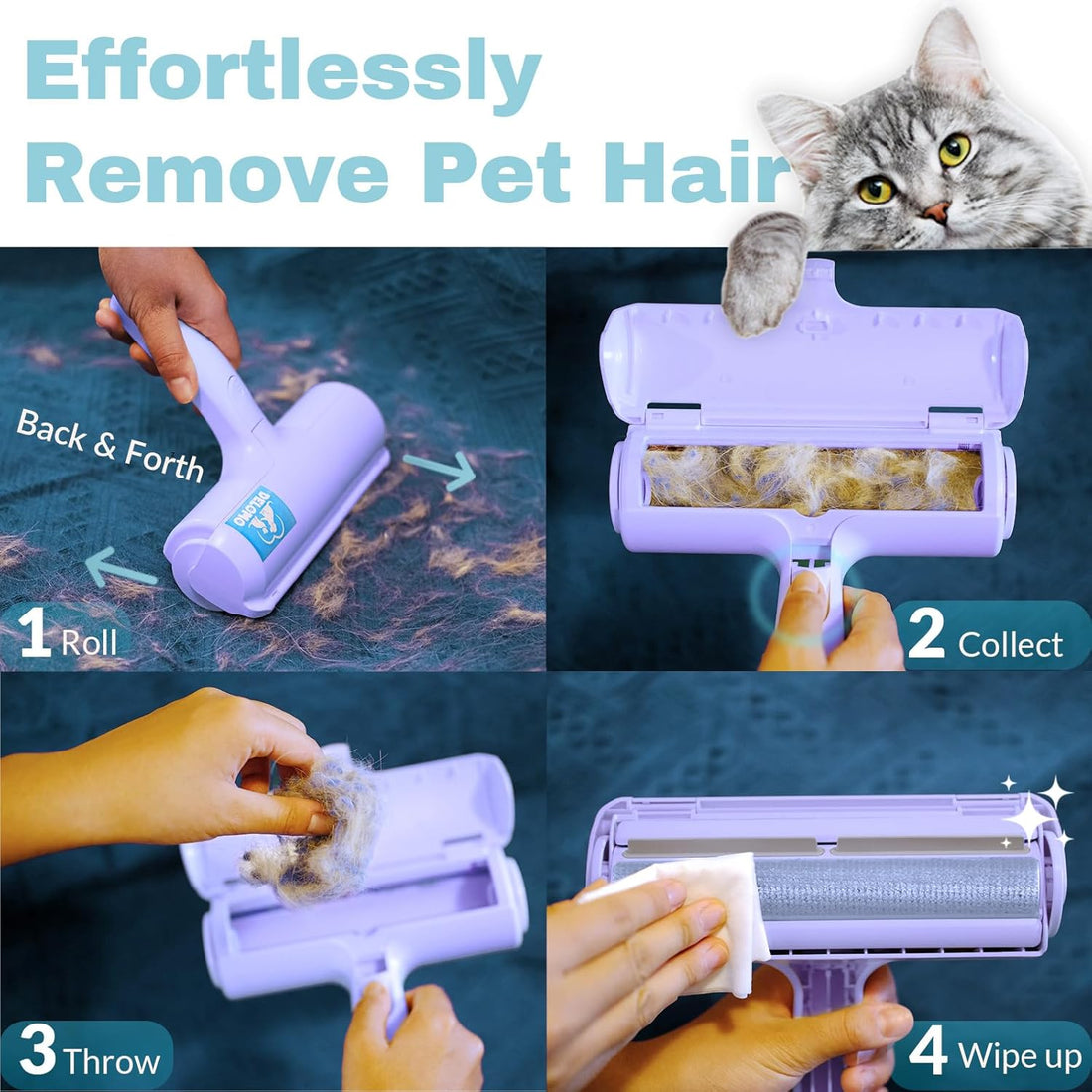 Pet Hair Removal Tool, Pet Hair Remover - Lint Roller for Pet Hair - Cat and Dog Hair Remover for Couch, Furniture, Carpet, Car Seat, Reusable Lint Roller with Fur Bin, Pet Owner Essential