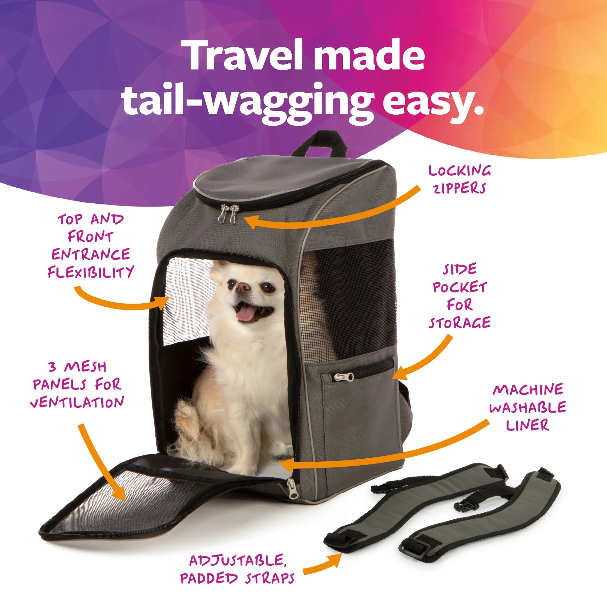 Medium Cat & Dog Travel Pet Backpack, Gray, 16 Lb Limit