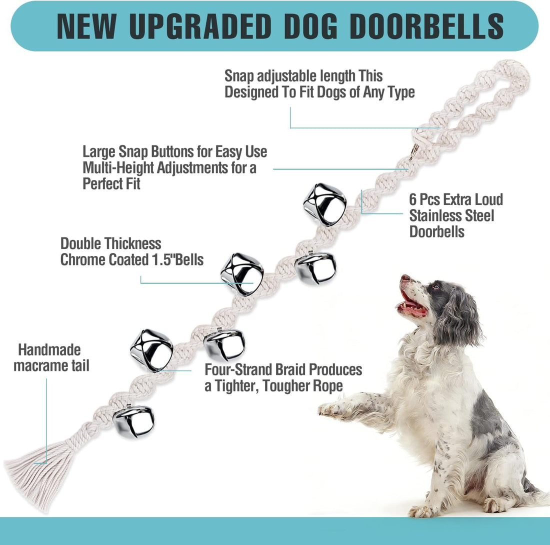Dog Bells to Go Outside, Premium Quality Potty Training Dog Door Bell, Yarn Handwoven Dog Bell, Adjustable Housetraining Hanging Bell-6 Extra Large Loud 1.5 Doorbells