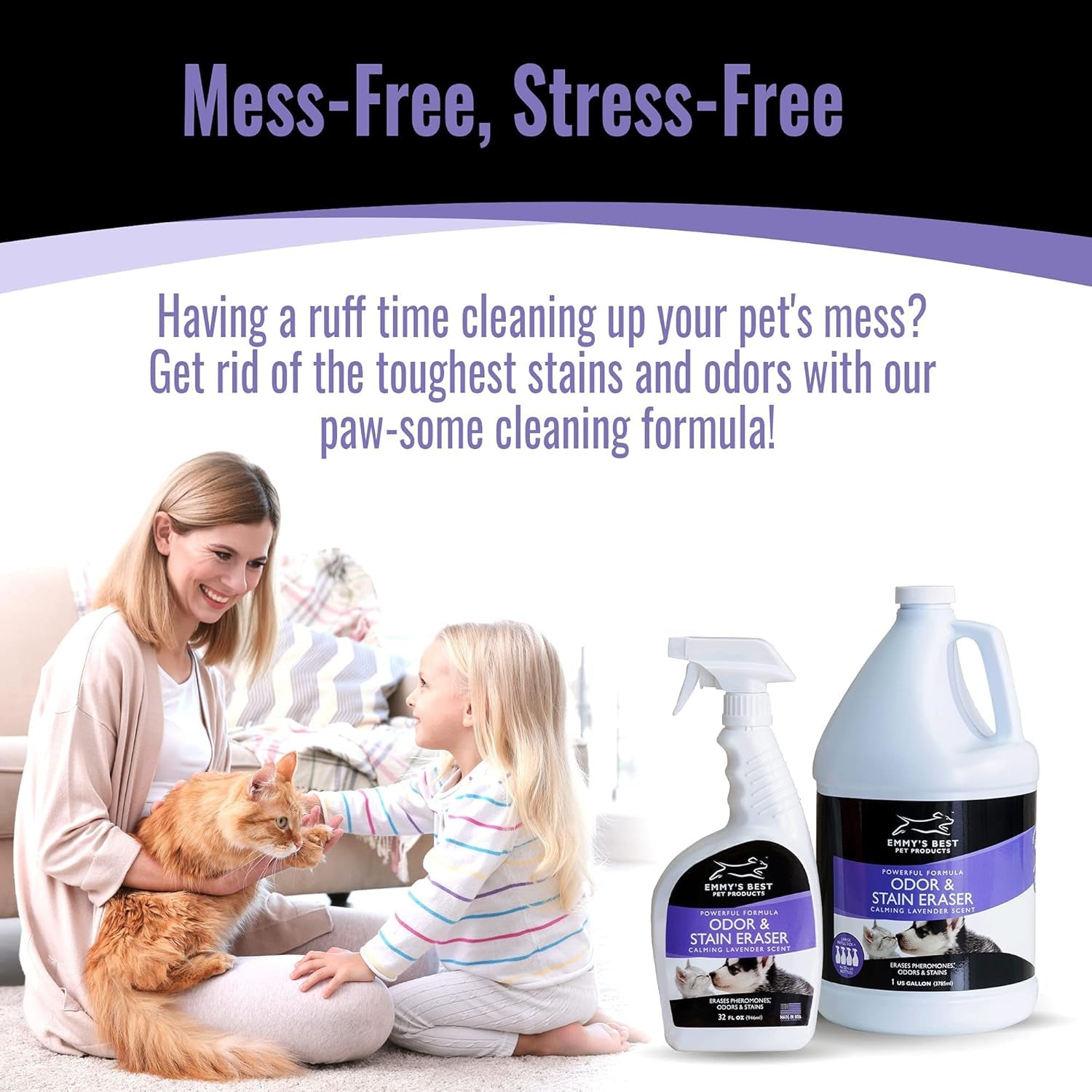 EBPP Odor & Stain Eraser - Made in the USA - Pet Odor Absorber and Room Deodorizer for Home Use - Odor Remover and Urine Odor Eliminator - Lavender Enzyme Carpet Cleaner
