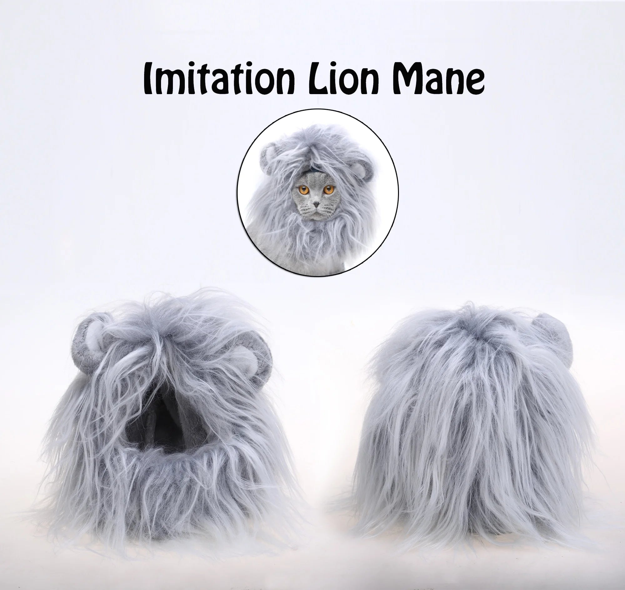 Lion Mane Wig for Cats, Funny Pet Cat Costumes for Halloween Christmas, Furry Pet Clothing Accessories (Size S, Grey)