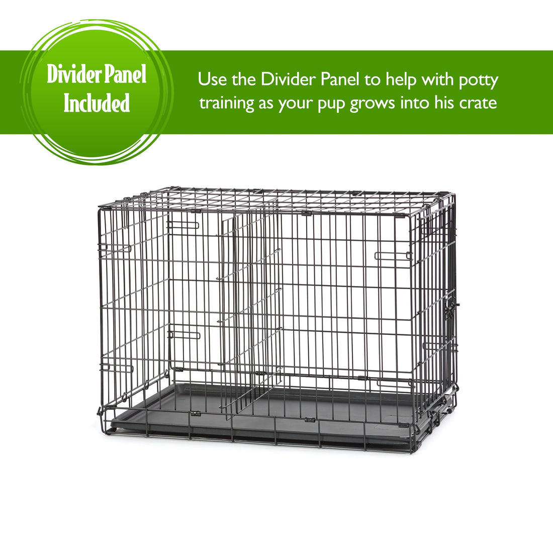 Wire Dog Crate, Single-Door, Divider and Leak-Proof Tray, Metal, Foldable, Durable, Black, 30"