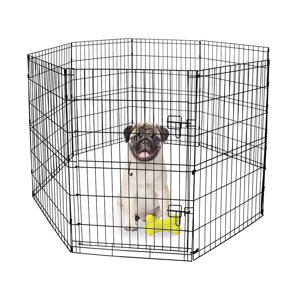 Foldable 8-Panel Steel Wire Playpen for Dogs, Black, 30"