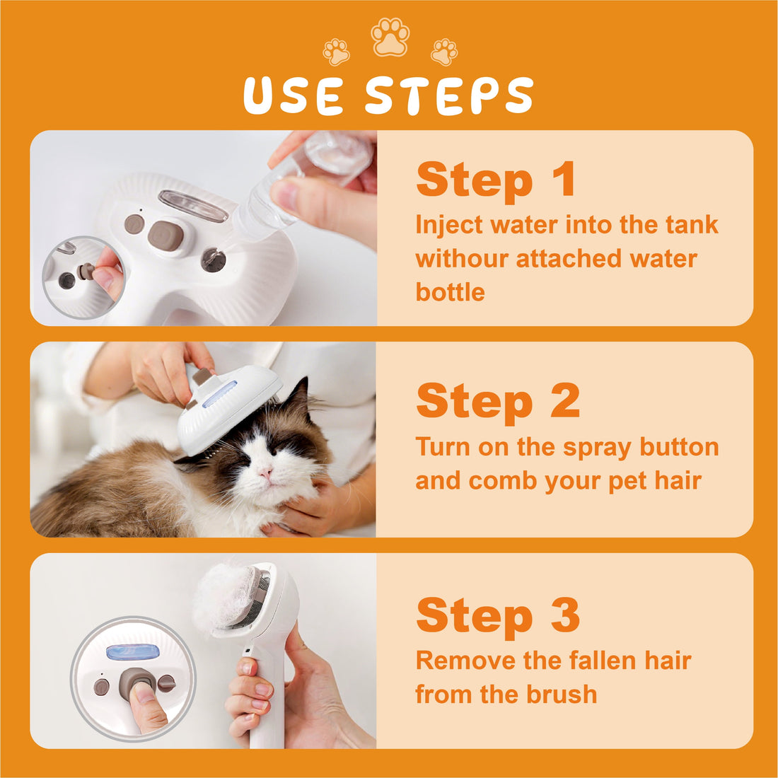 Cat Steam Brush, Dog Brush for Shedding, Pet Spray Hair Removal Comb, Pet Grooming Brush for Short & Long Haired Dogs & Cats,Spritz Defur Comb with Waterless Shampoo (White)