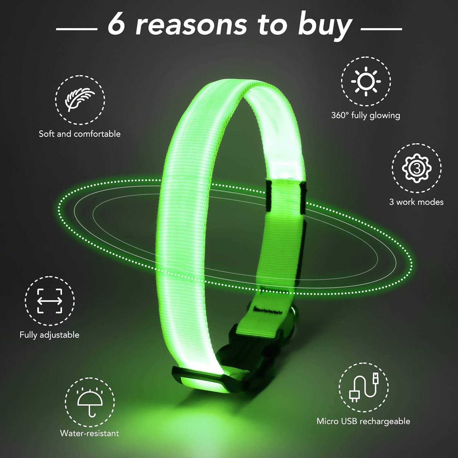 LED Dog Collar - Adjustable, Rechargeable, Waterproof