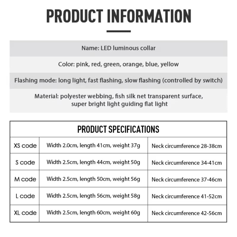 USB Charging LED Dog Collar Dog Safety Night Light 